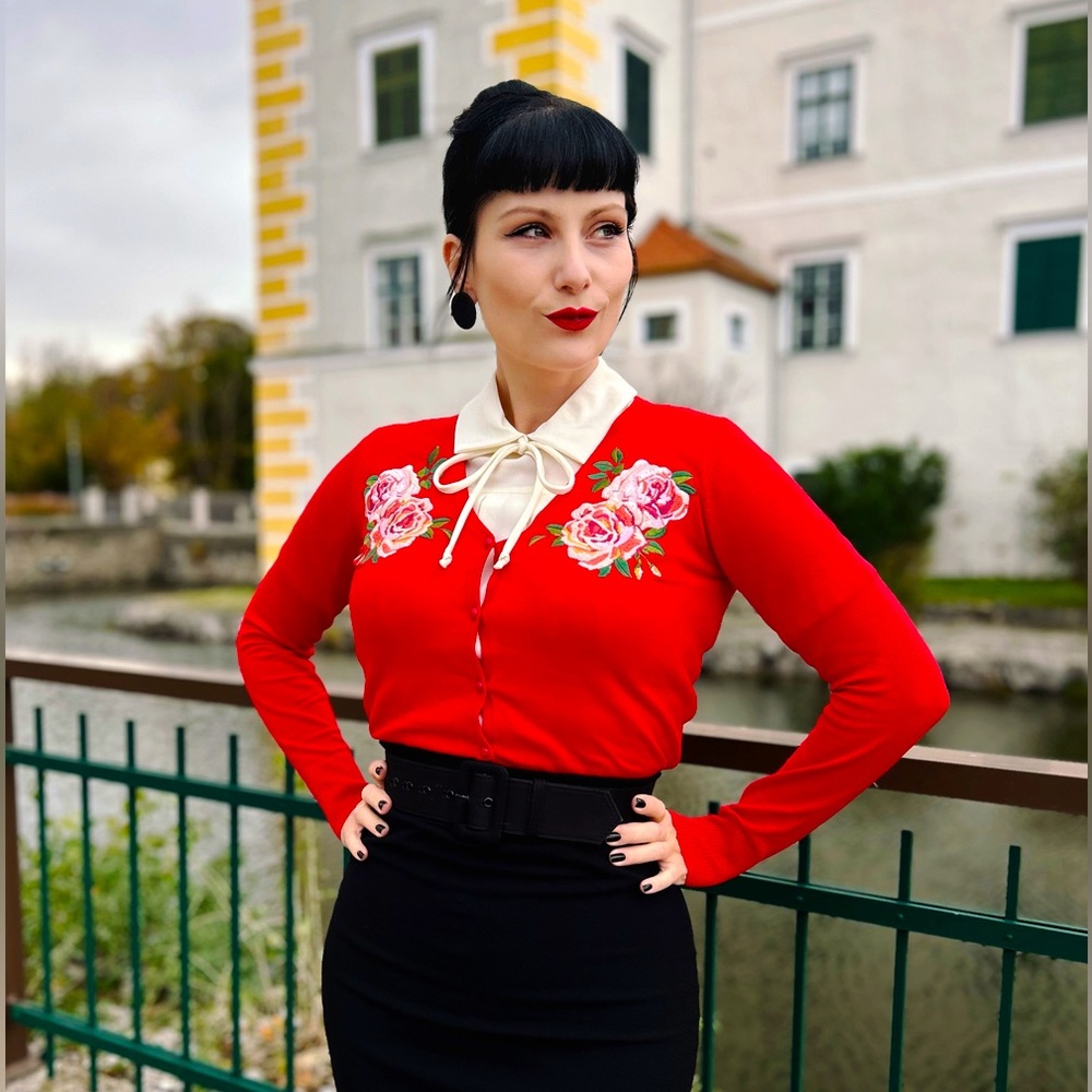 Hearts & Roses Cardigan in Red - Picture 1 of 8